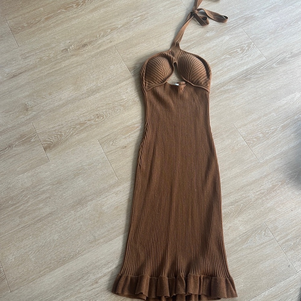 NWOT dh New York Halter Brown Knit Dress Midi - XS